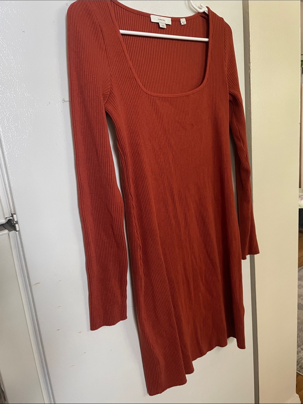 Vince Medium Fall Rust Scoop Neck Ribbed Sweater Long Sleeve Dress Versatile - Picture 5 of 7